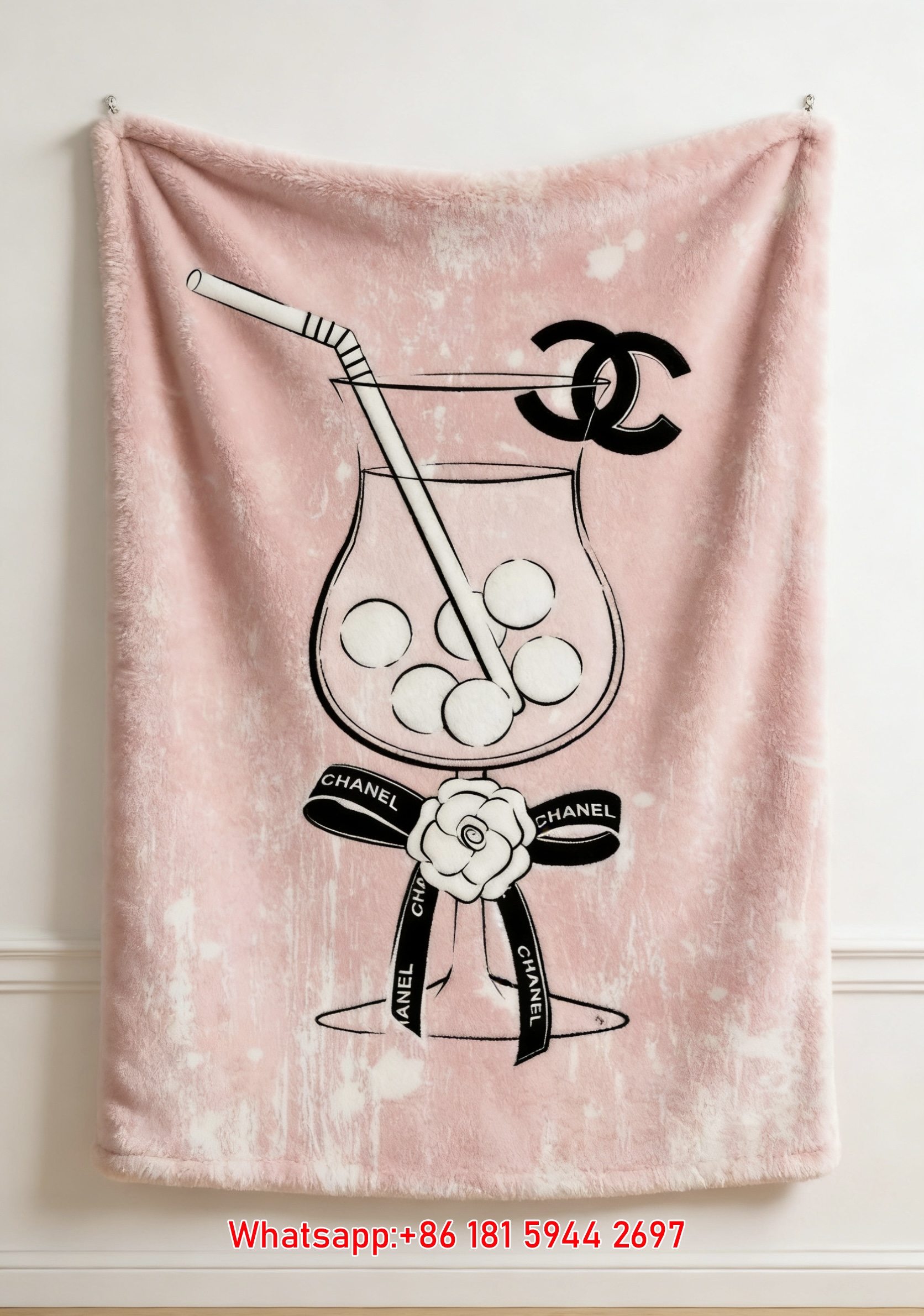 Chanel Style Cocktail Glass Flannel Throw Blanket IMG_7368
